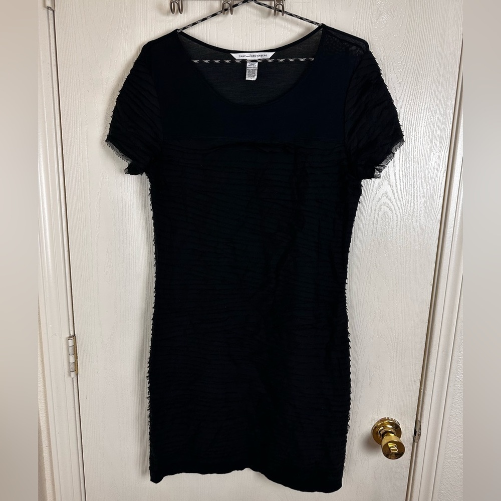 Diane Von Furstenberg Black Fray Layered Mini Dress Women’s Size L